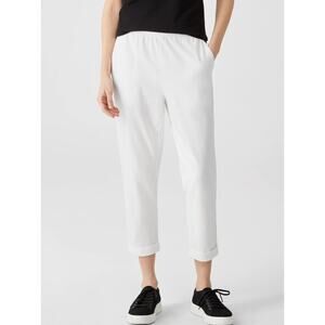 EILEEN FISHER White Cotton Jersey Cuffed Pullon Pant Medium Easy Fit Cropped